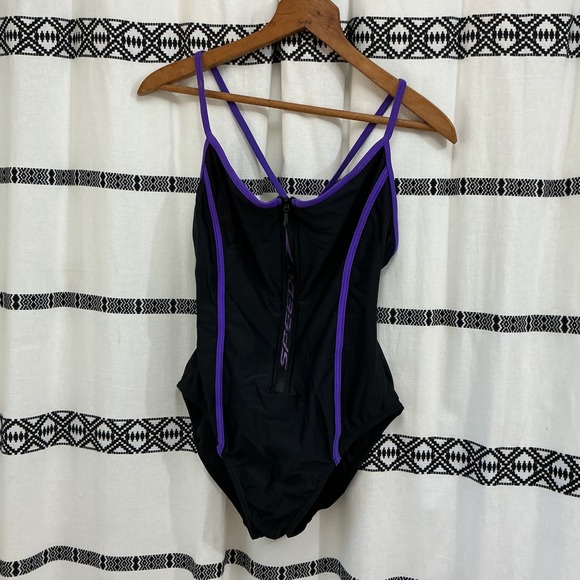 Speedo Other - Y2K Vintage Speedo One Piece Swimsuit Women's M Black Purple Zip Front 90s 2000s